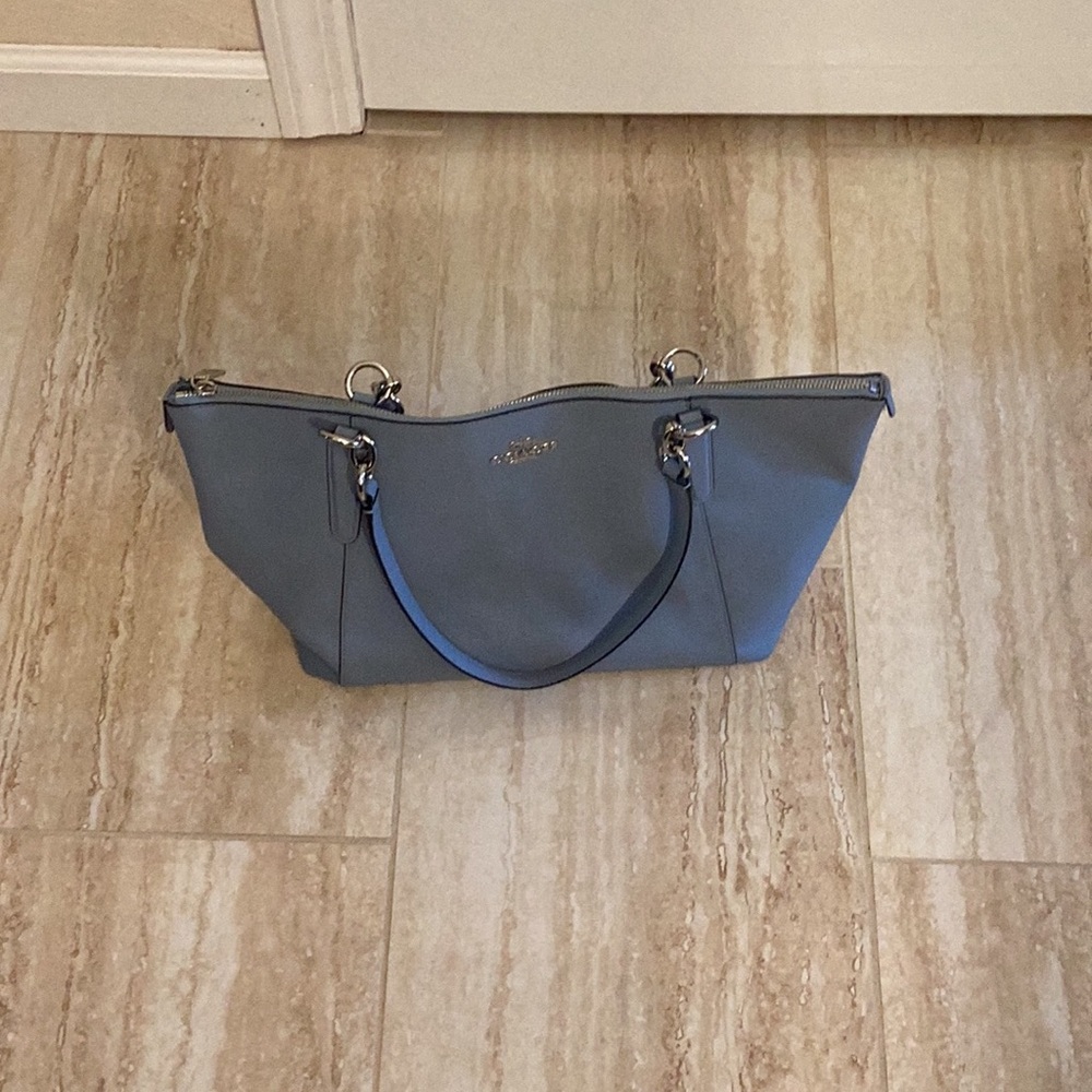 Coach Light Blue Leather Tote - Picture 4 of 11